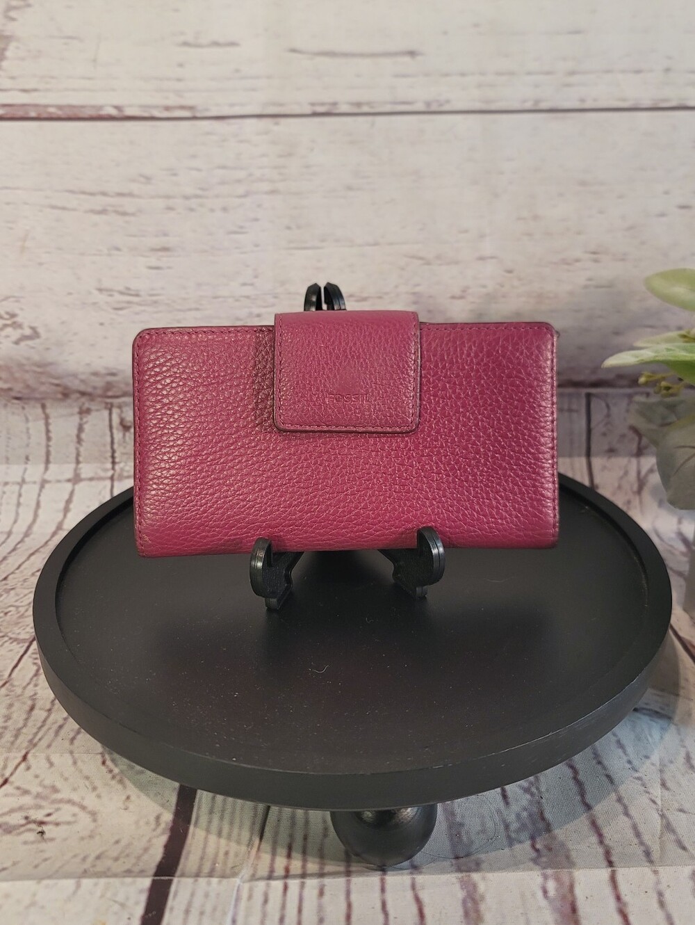 Fossil Sydney Magenta Pink Pebbled Leather Bifold Tab Clutch Wallet  7"x4"x0.75"